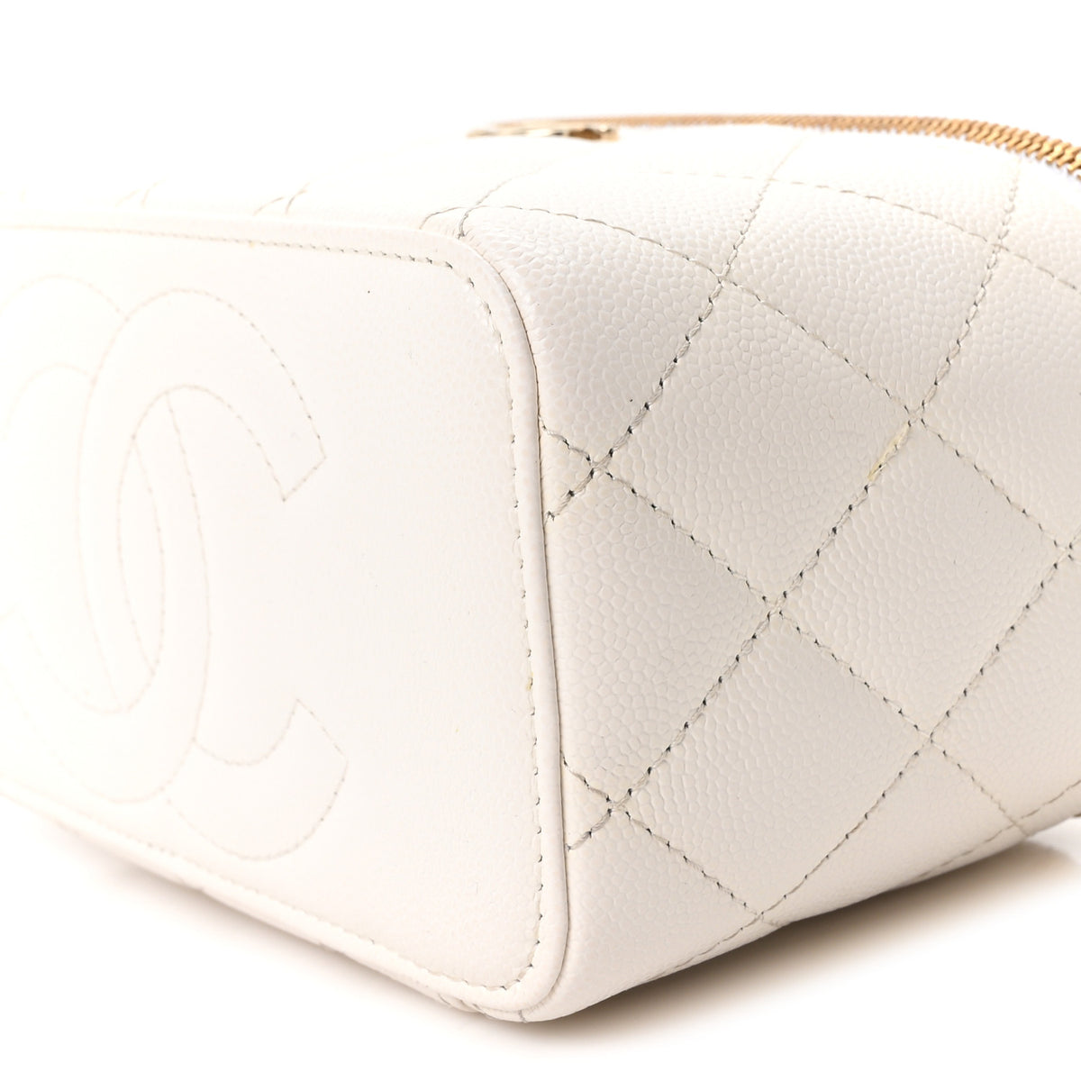 Chanel Caviar Quilted Crystal CC Logo Vanity Case With Chain White 10 of 11
