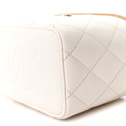 Chanel Caviar Quilted Crystal CC Logo Vanity Case With Chain White 10 of 11
