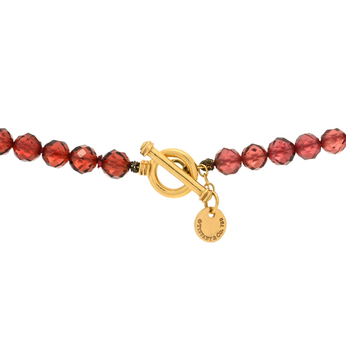 18K Yellow Gold Garnet Faceted Bead Toggle Necklace