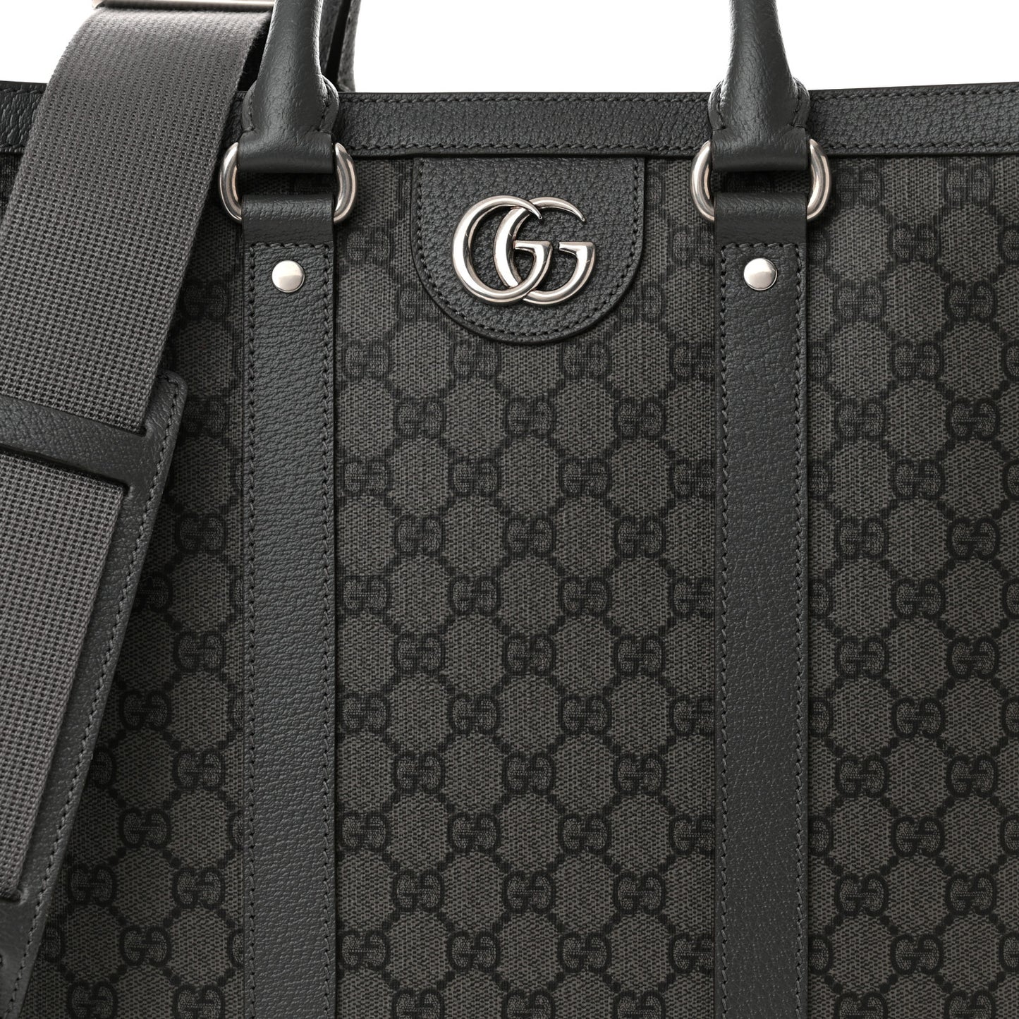 GG Supreme Monogram Textured Dollar Calfskin Medium Ophidia Tote Grey Black Graphite Grey