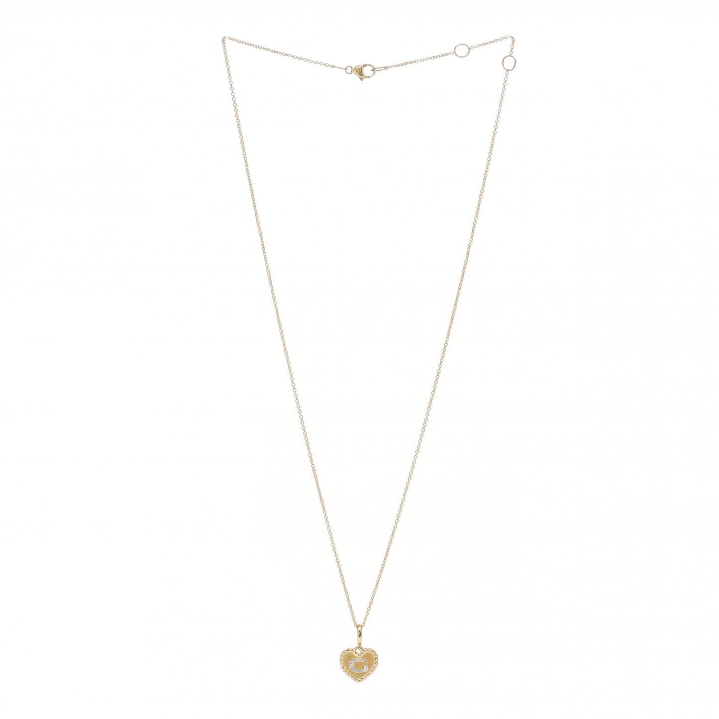 18K Yellow Gold Diamond Heart Initial G Charm Necklace