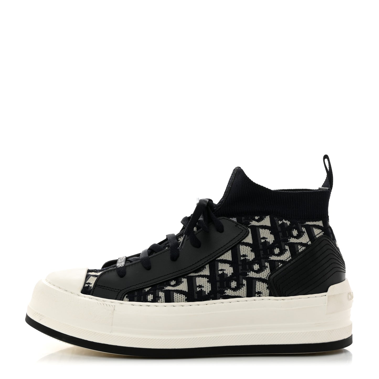 Technical Knit Calfskin Oblique Womens Walk'n Dior Mid Top Sneakers 38 Deep Blue