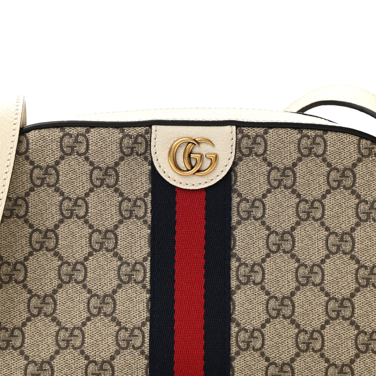 GG Supreme Monogram Textured Calfskin Web Small Ophidia Camera Bag Beige Ebony Mystic White