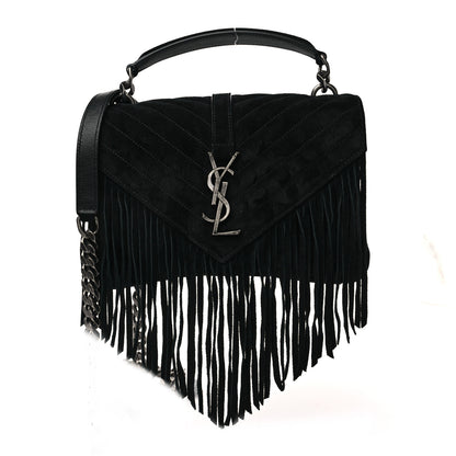 Saint Laurent Suede Fringe Small Monogram Satchel Black 1 of 7