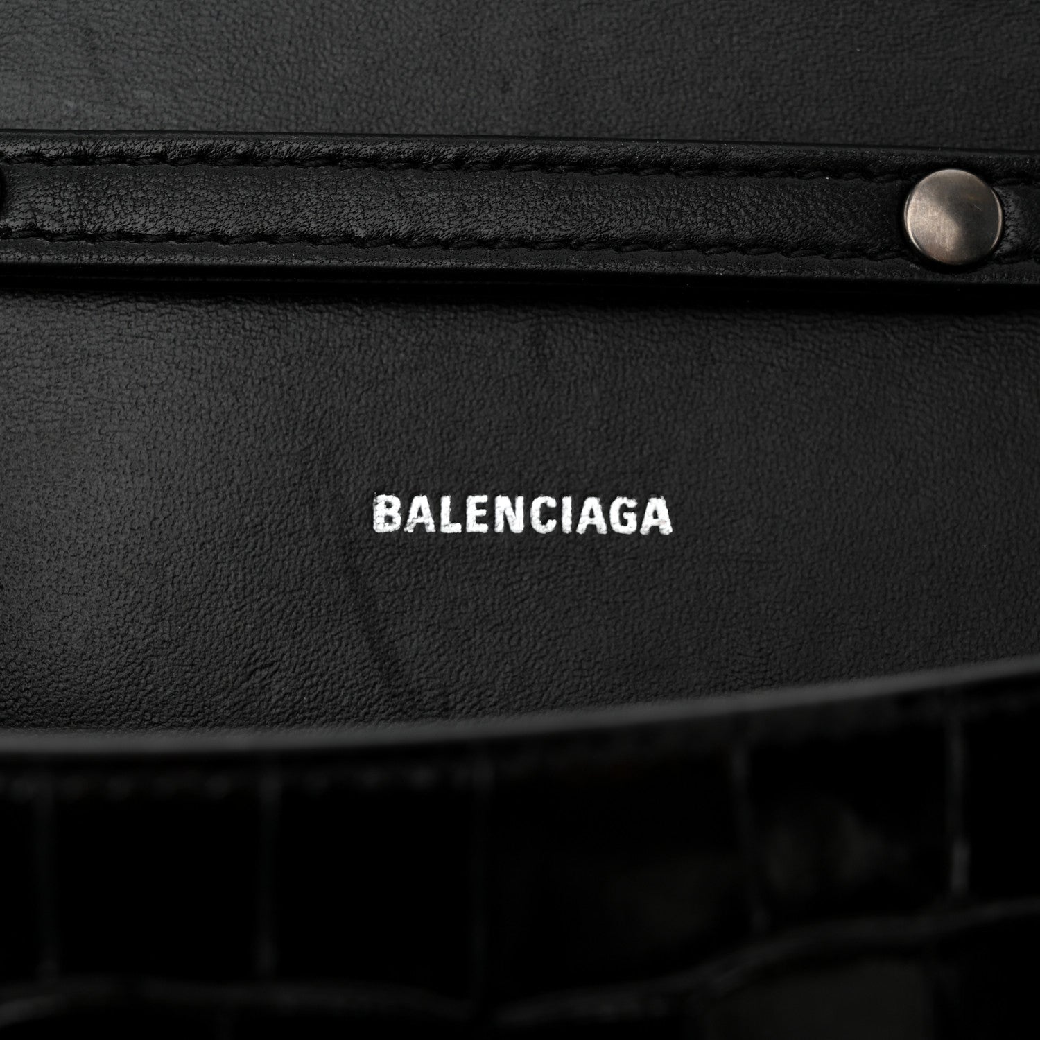 Balenciaga Shiny Calfskin Monochrome Crocodile Embossed Small Hourglass Evening Chain Bag Black 6 of 12
