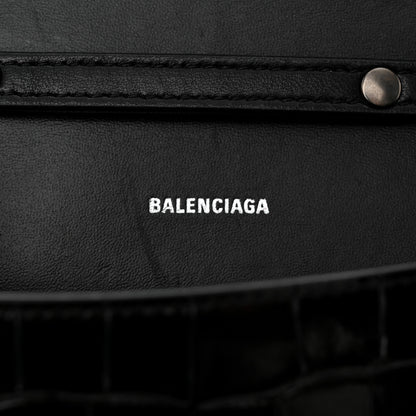 Balenciaga Shiny Calfskin Monochrome Crocodile Embossed Small Hourglass Evening Chain Bag Black 6 of 12