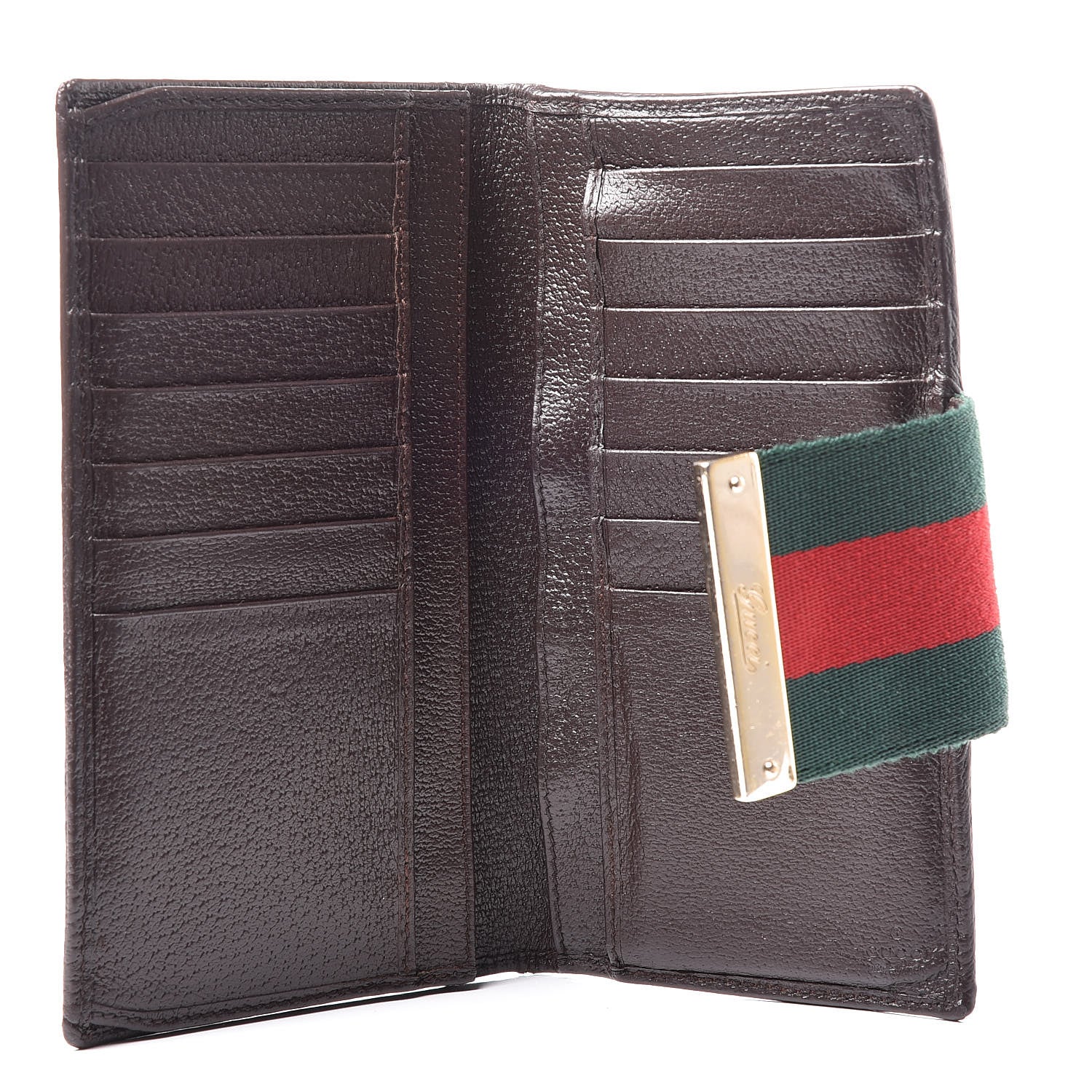 Gucci Monogram Calfskin Ladies Web Continental Wallet Beige Ebony Cocoa 5 of 13