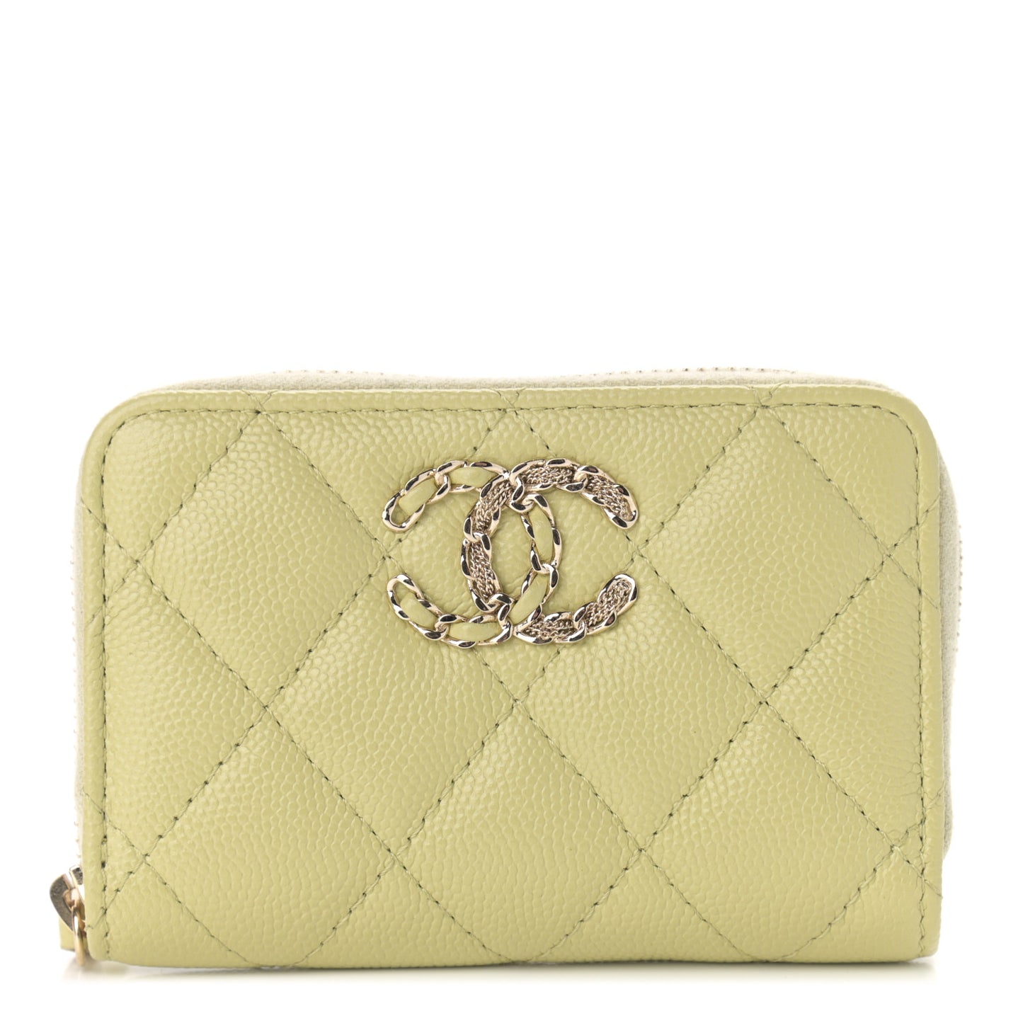 Caviar Quilted French New Wave Zip Coin Purse Light Green