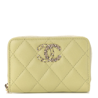 Chanel Caviar Quilted French New Wave Zip Coin Purse Light Green 1 of 7