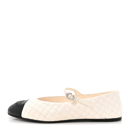 Chanel Lambskin Quilted Mary Jane Flats 39 White Black 1 of 9