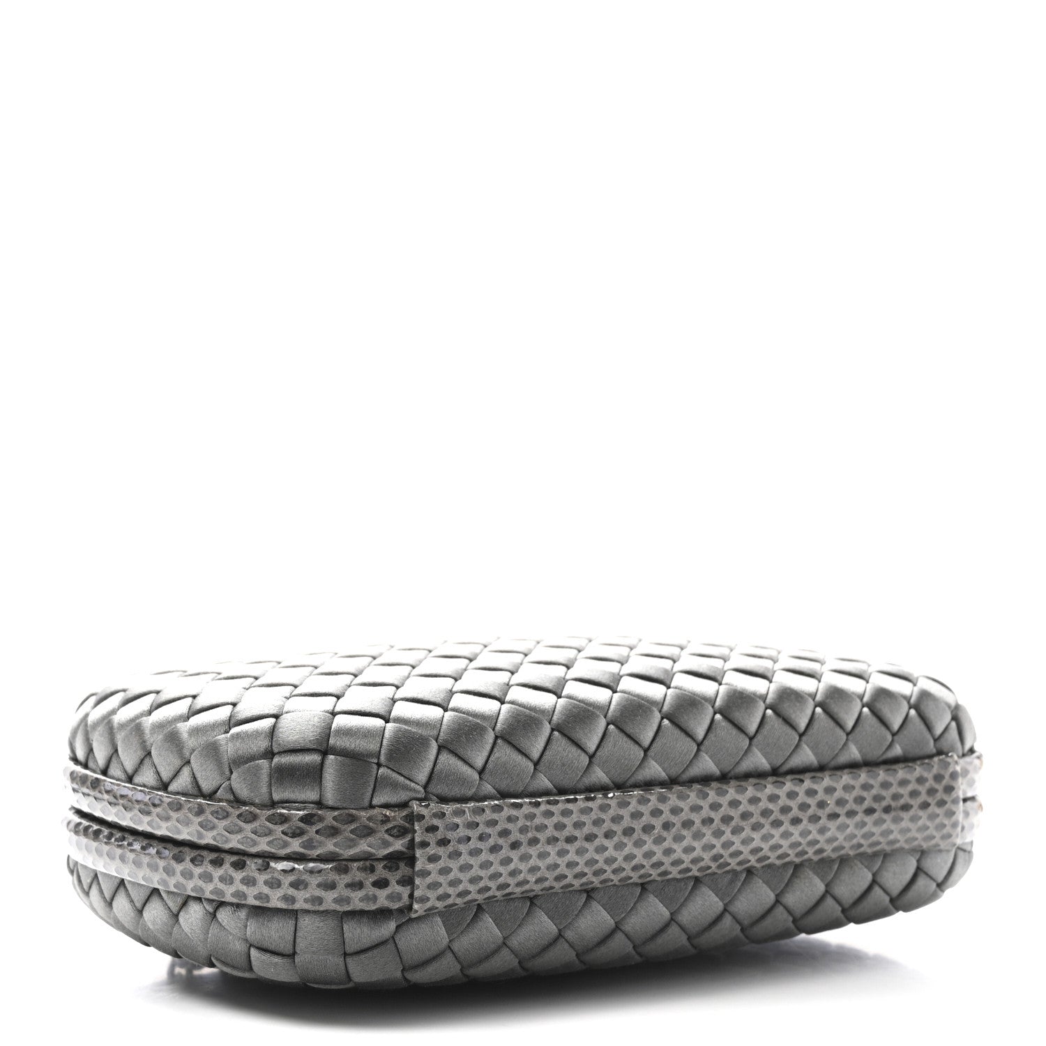 Bottega Veneta Silk Faille Intrecciato Raffia Knot Clutch Argento 4 of 9