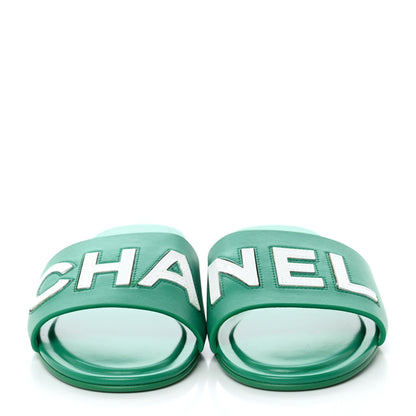 Chanel Calfskin Patent Calfskin Logo Mules 40 Green White 2 of 8