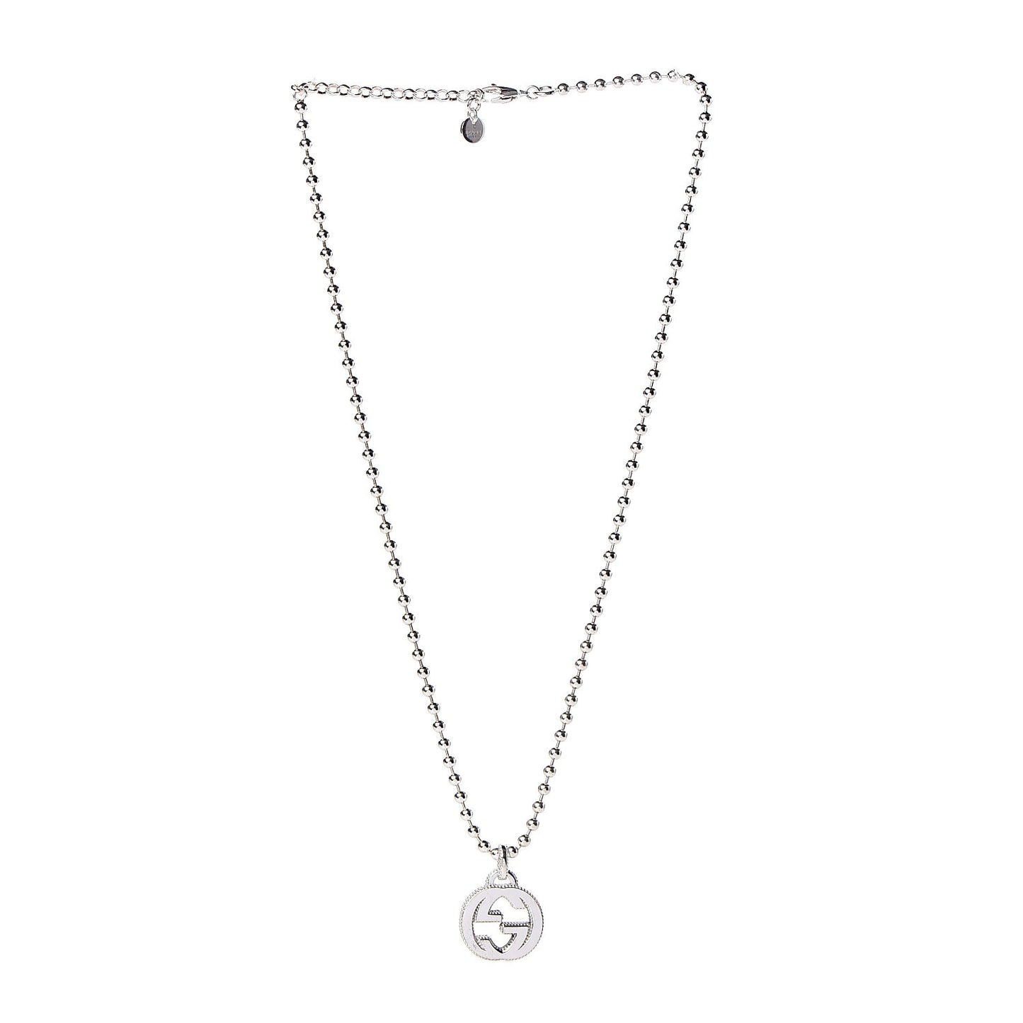 Sterling Silver Interlocking GG Pendant Beaded Necklace