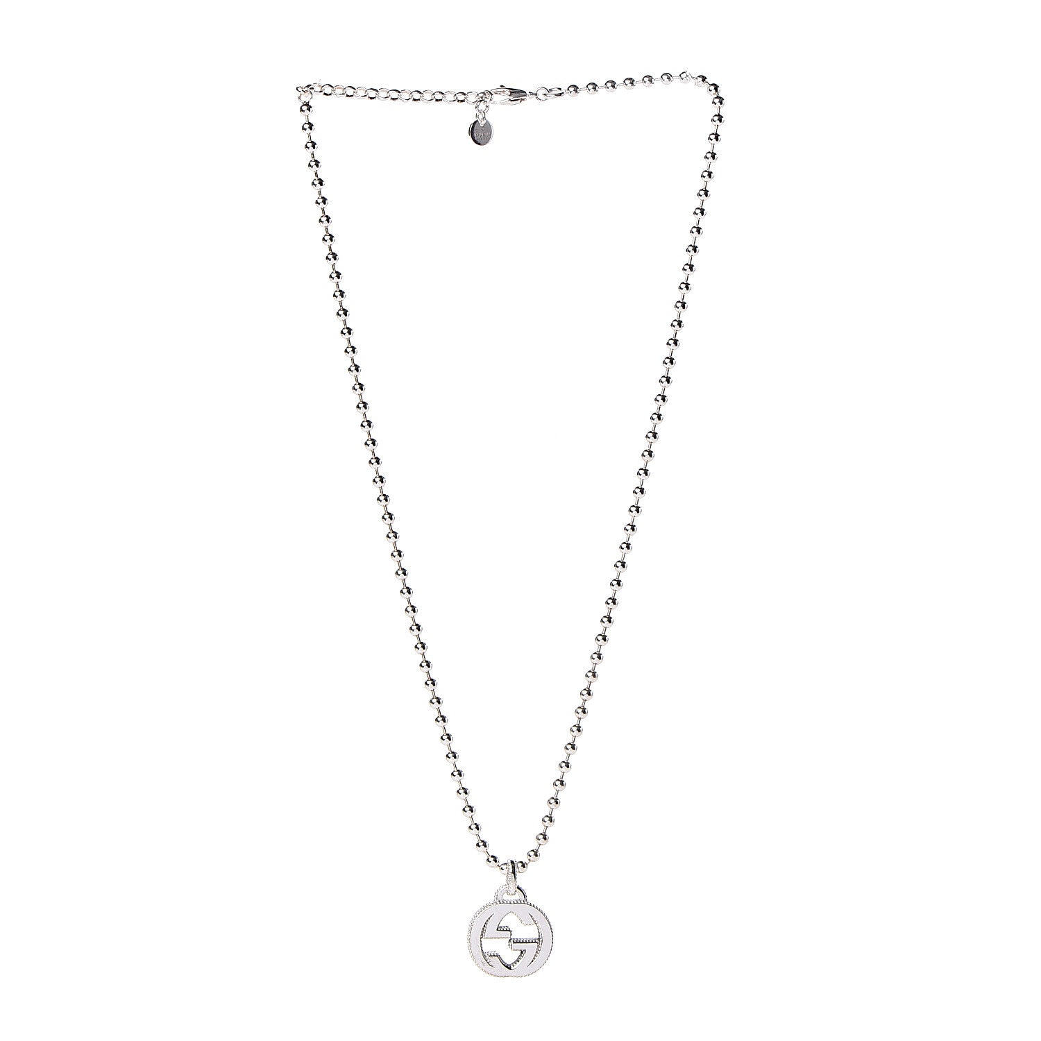 Gucci Sterling Silver Interlocking GG Pendant Beaded Necklace 3 of 8