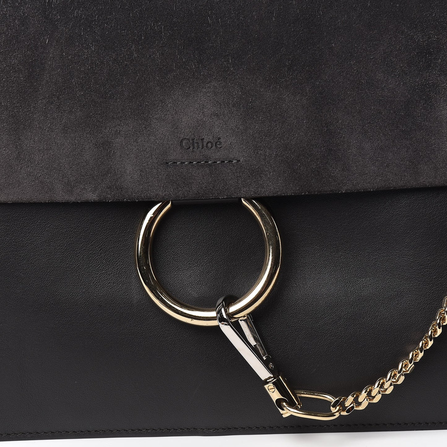 Calfskin Suede Medium Faye Shoulder Bag Carbon Grey