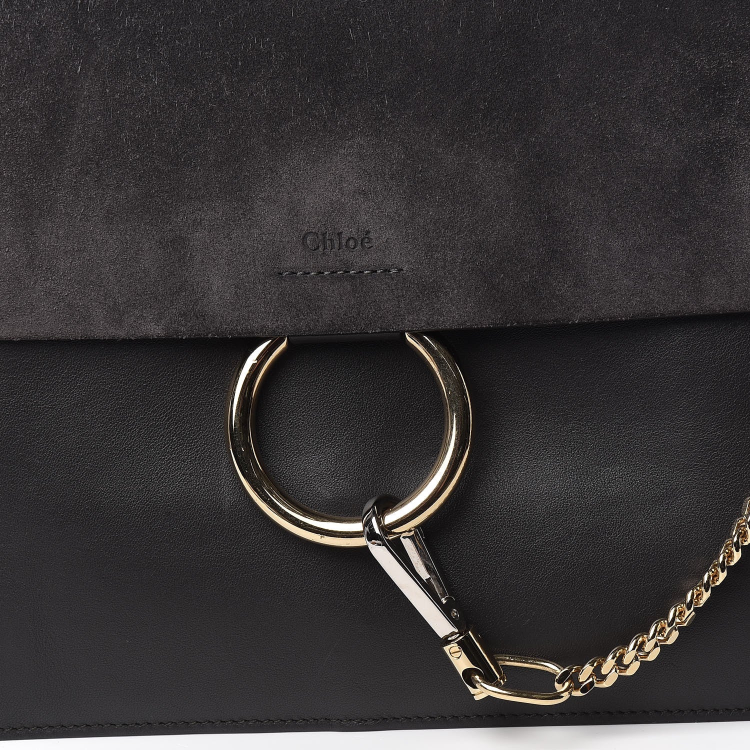 Chloe Calfskin Suede Medium Faye Shoulder Bag Carbon Grey 6 of 8