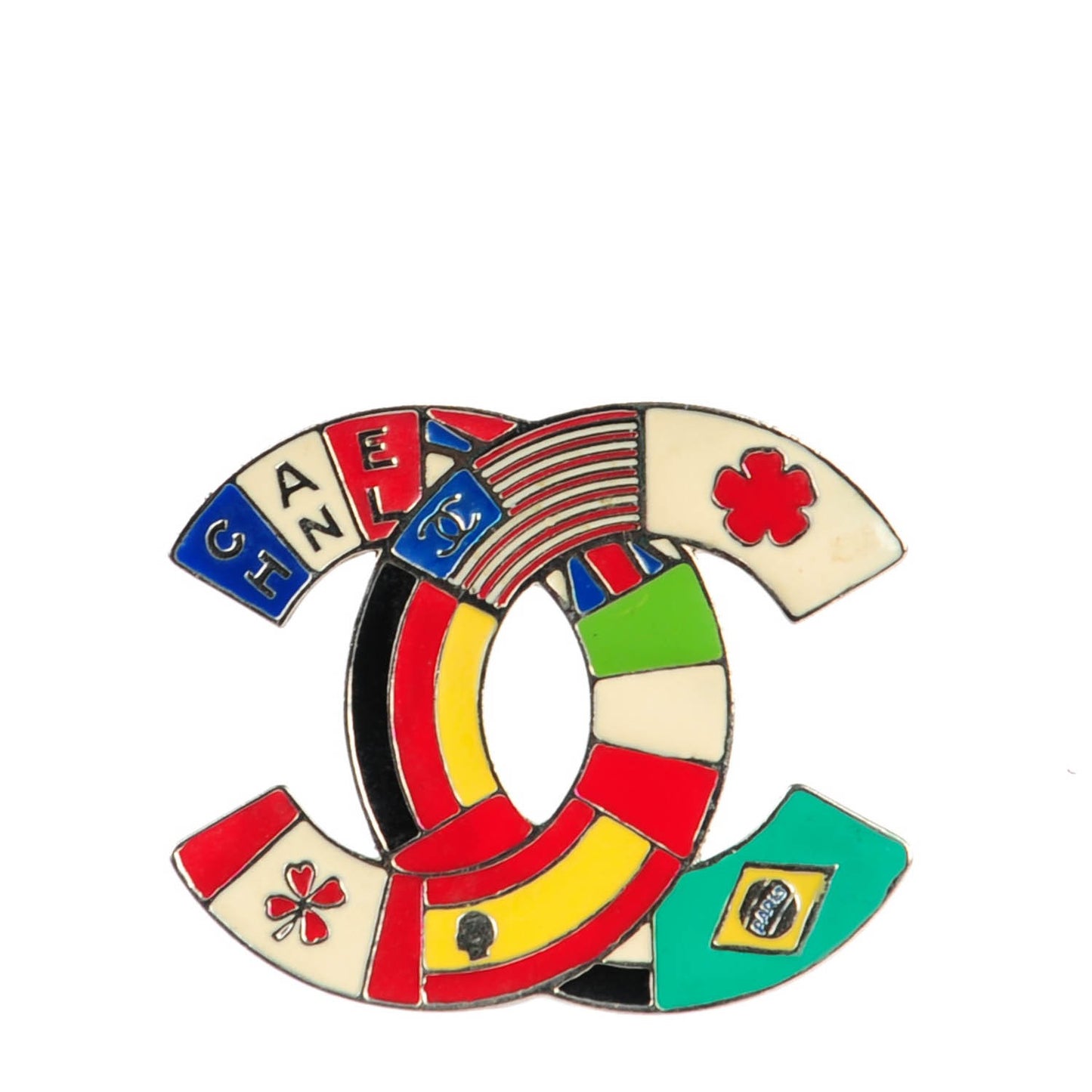 Enamel Flags CC Brooch Silver