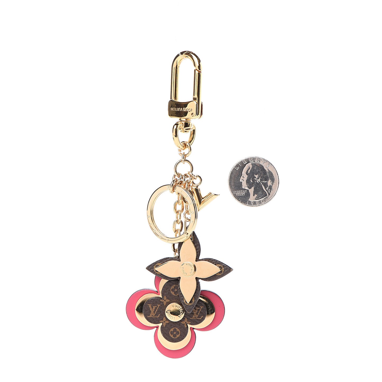 Monogram Blooming Flowers Bag Charm Key Holder Brown