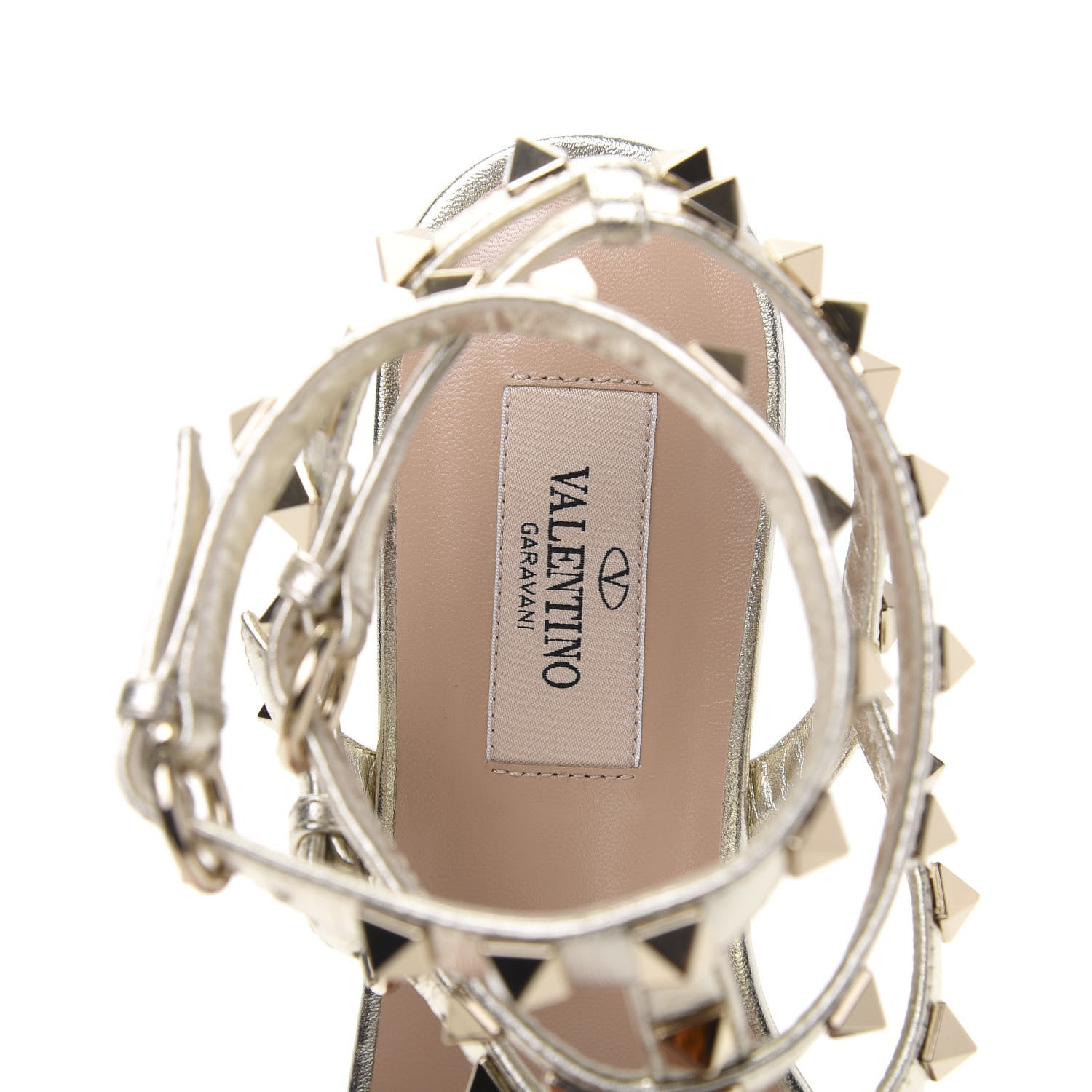 Valentino Garavani Metallic Nappa Rockstud Ankle Wrap Flat Thong Sandals 36 Platino 6 of 9