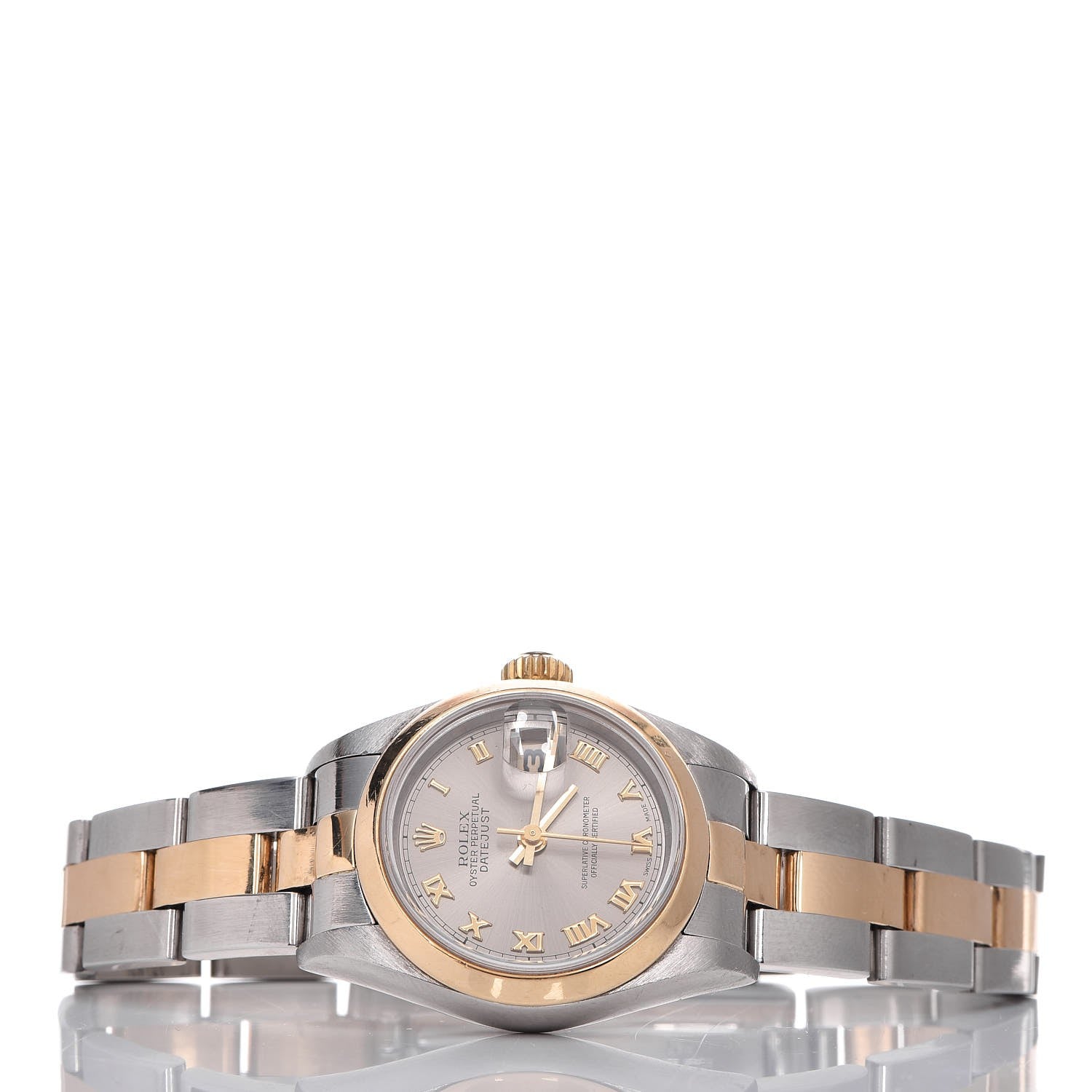Rolex Stainless Steel 18K Yellow Gold 26mm Oyster Perpetual DateJust Watch Slate Roman 69163 3 of 9