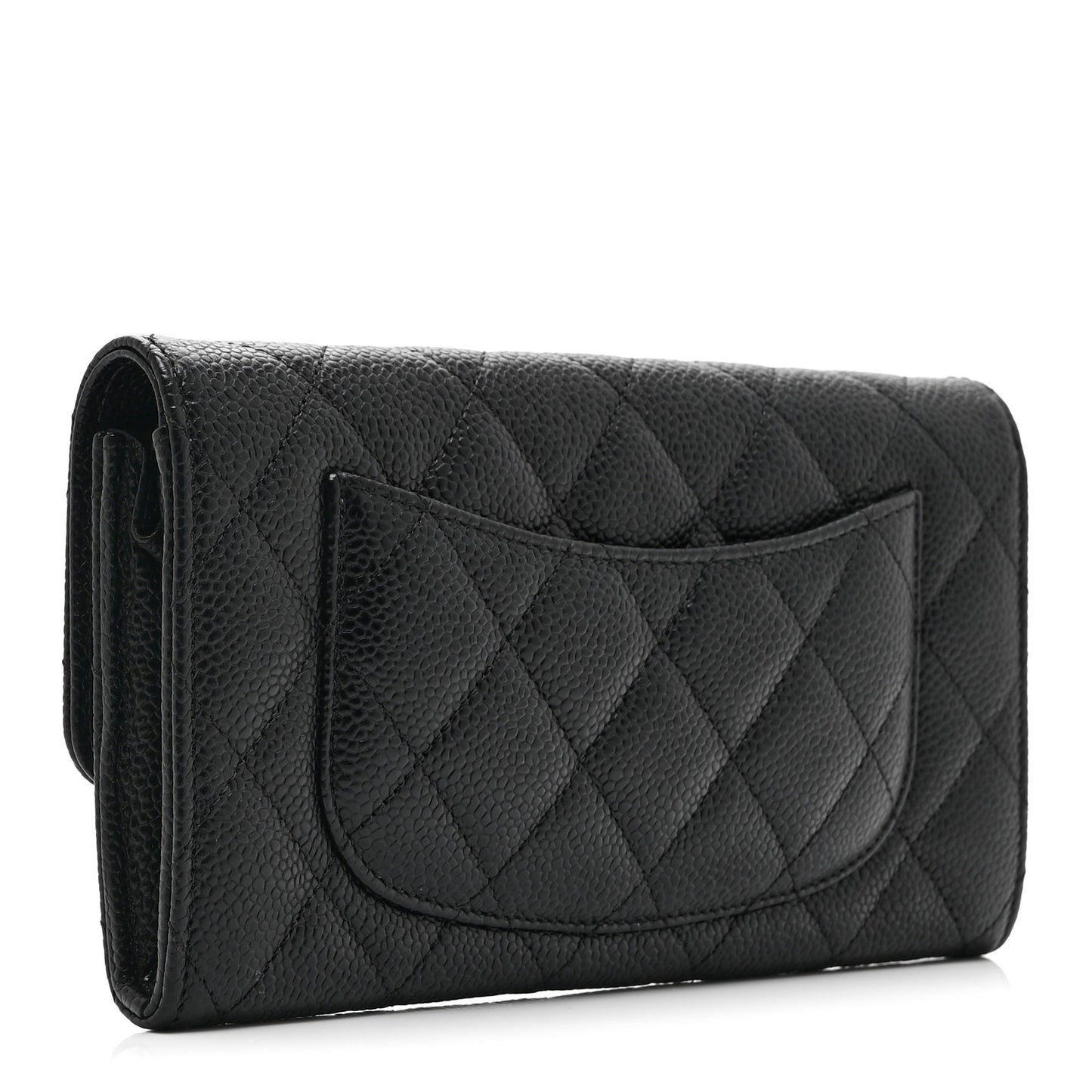 Caviar Quilted Large Gusset Flap Wallet Black