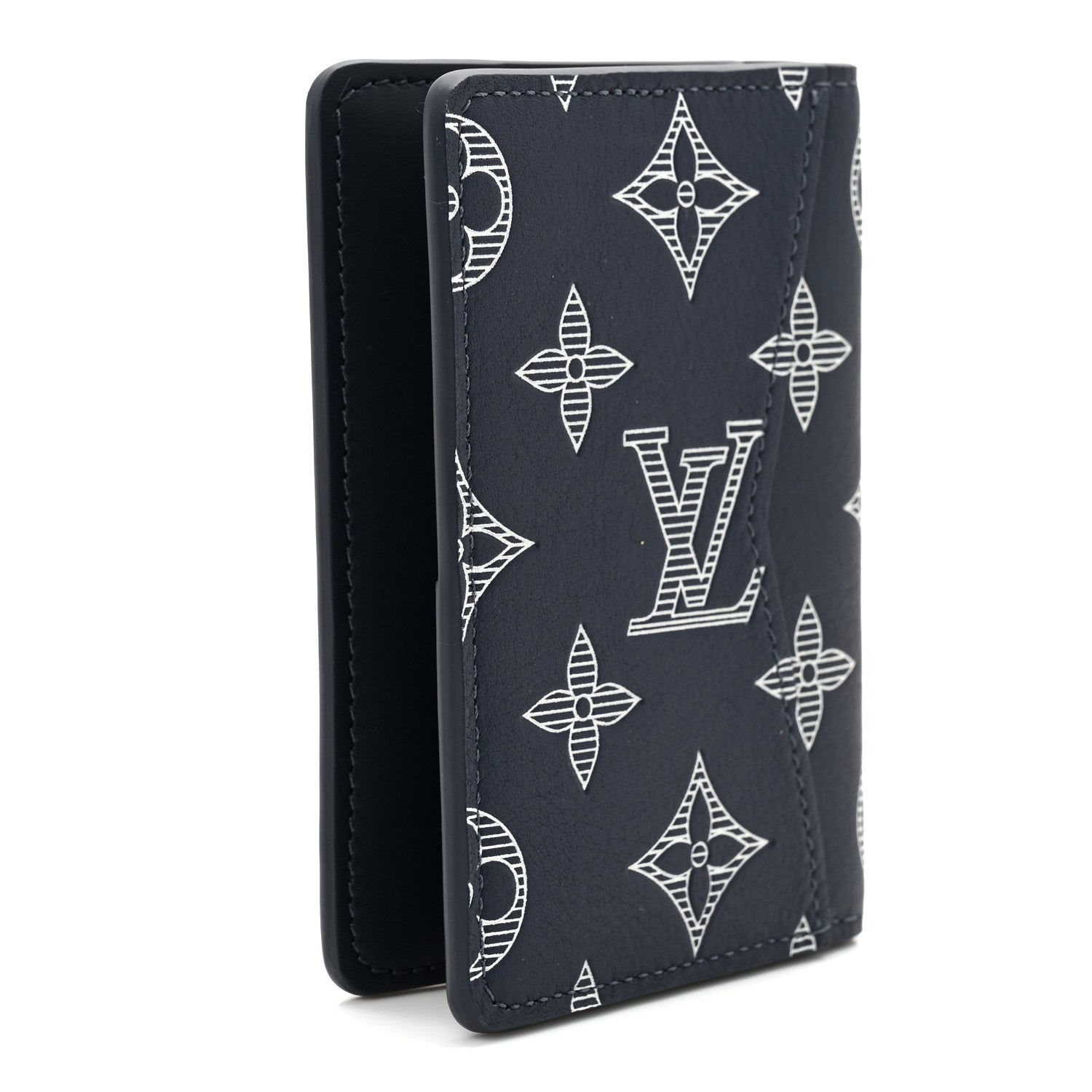 Louis Vuitton Calfskin Monogram Shadow Pocket Organizer Navy Blue White 3 of 7
