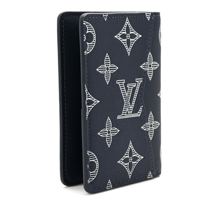 Louis Vuitton Calfskin Monogram Shadow Pocket Organizer Navy Blue White 3 of 7
