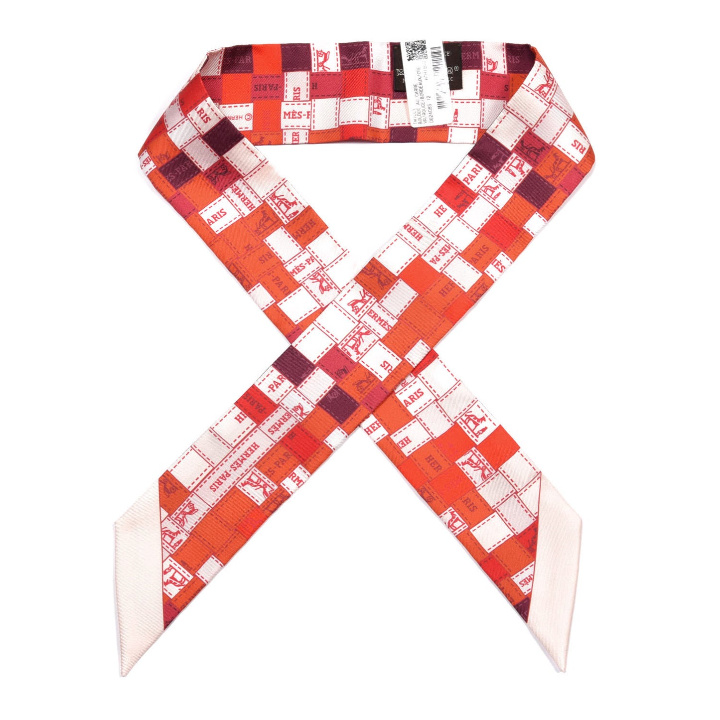 Silk Bolduc Au Carre Twilly Rouge Bordeaux Creme