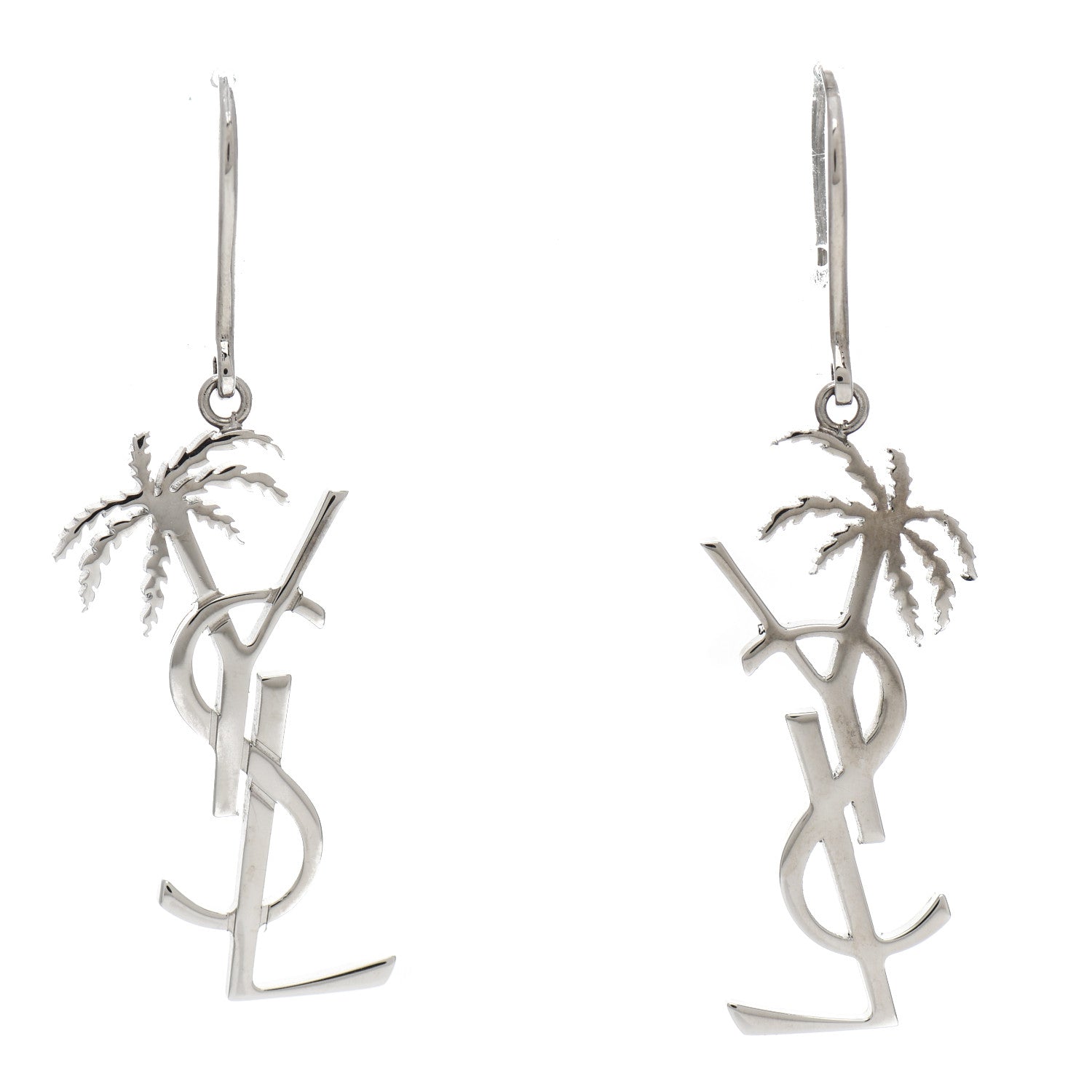 Saint Laurent Metal Monogram Palm Earrings Silver 1 of 4