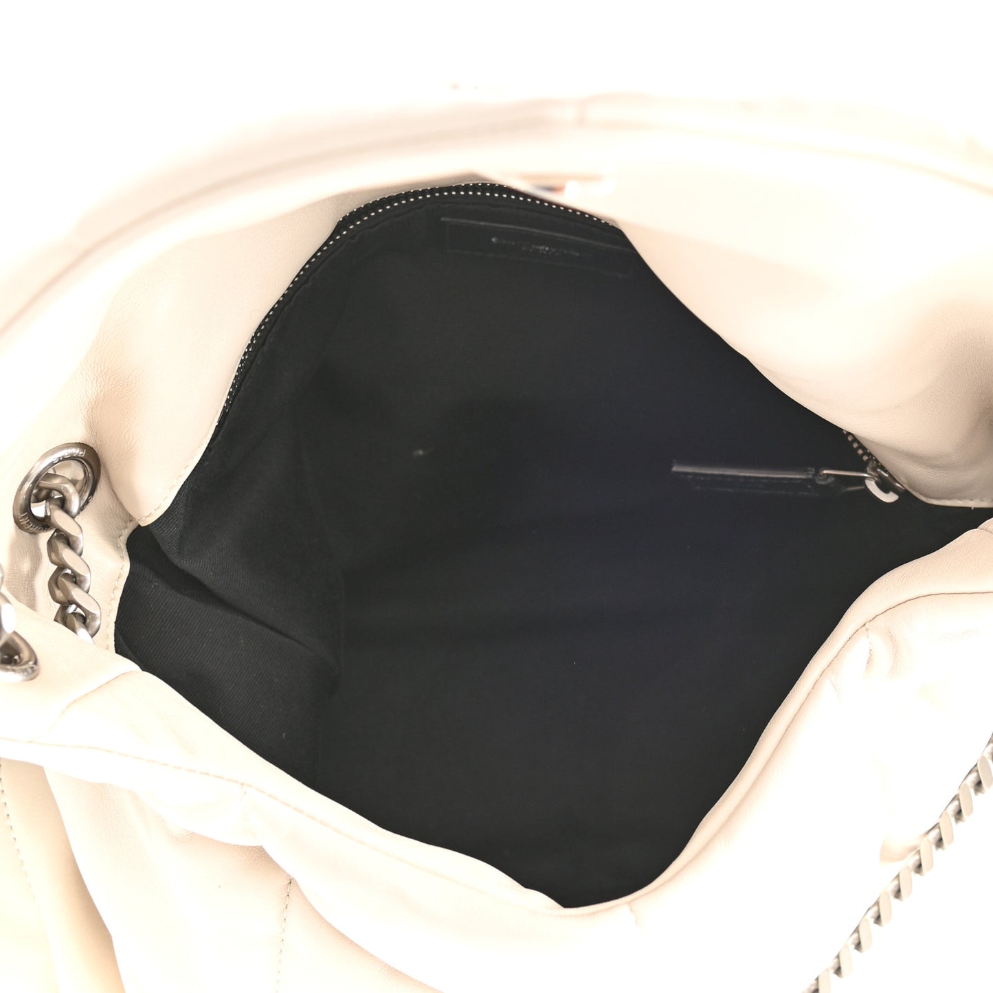 Lambskin Quilted Medium Loulou Puffer Monogram Chain Satchel Crema Soft