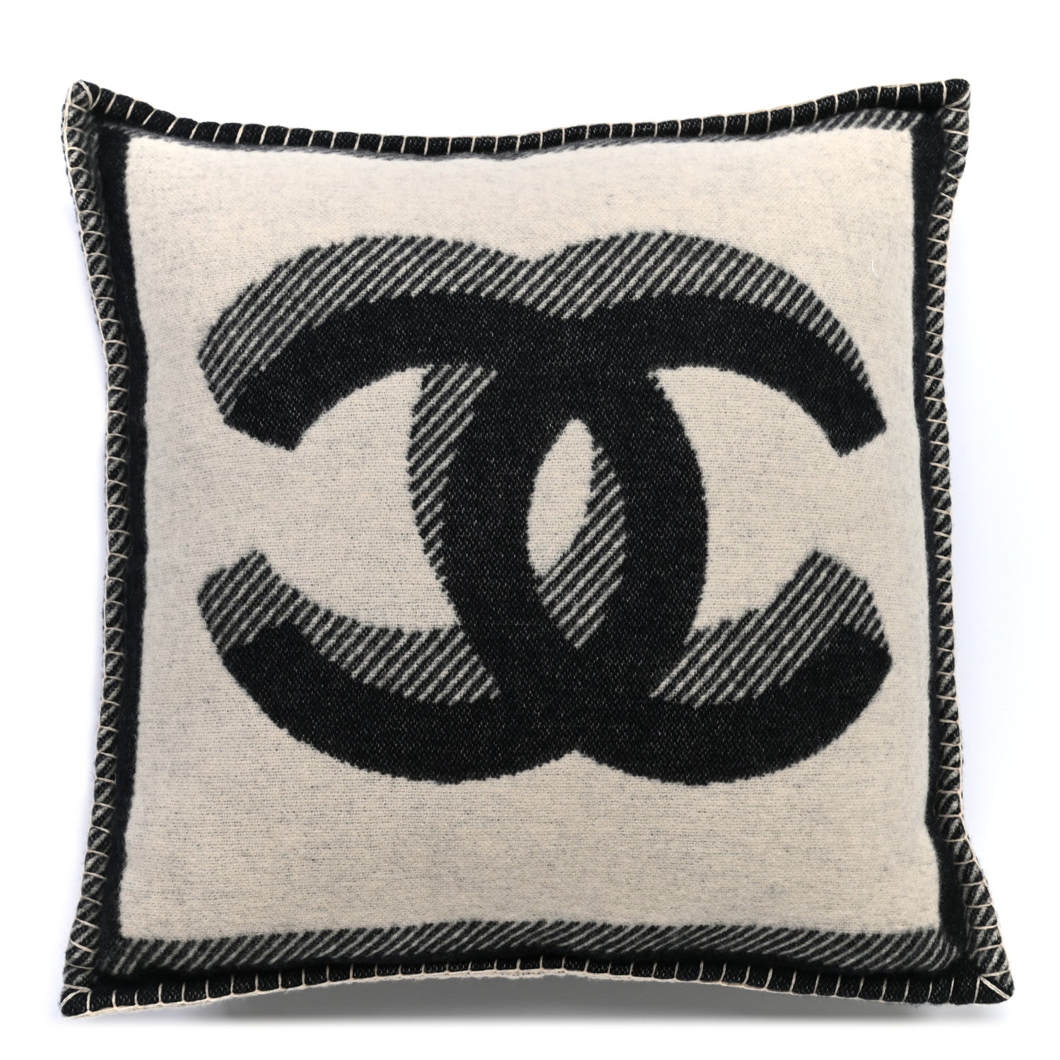 Chanel Merino Wool Cashmere CC Pillow Black Beige 1 of 3