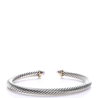 David Yurman Sterling Silver 14K Yellow Gold Amethyst 5mm Cable Classics Petite Color Bracelet 3 of 5