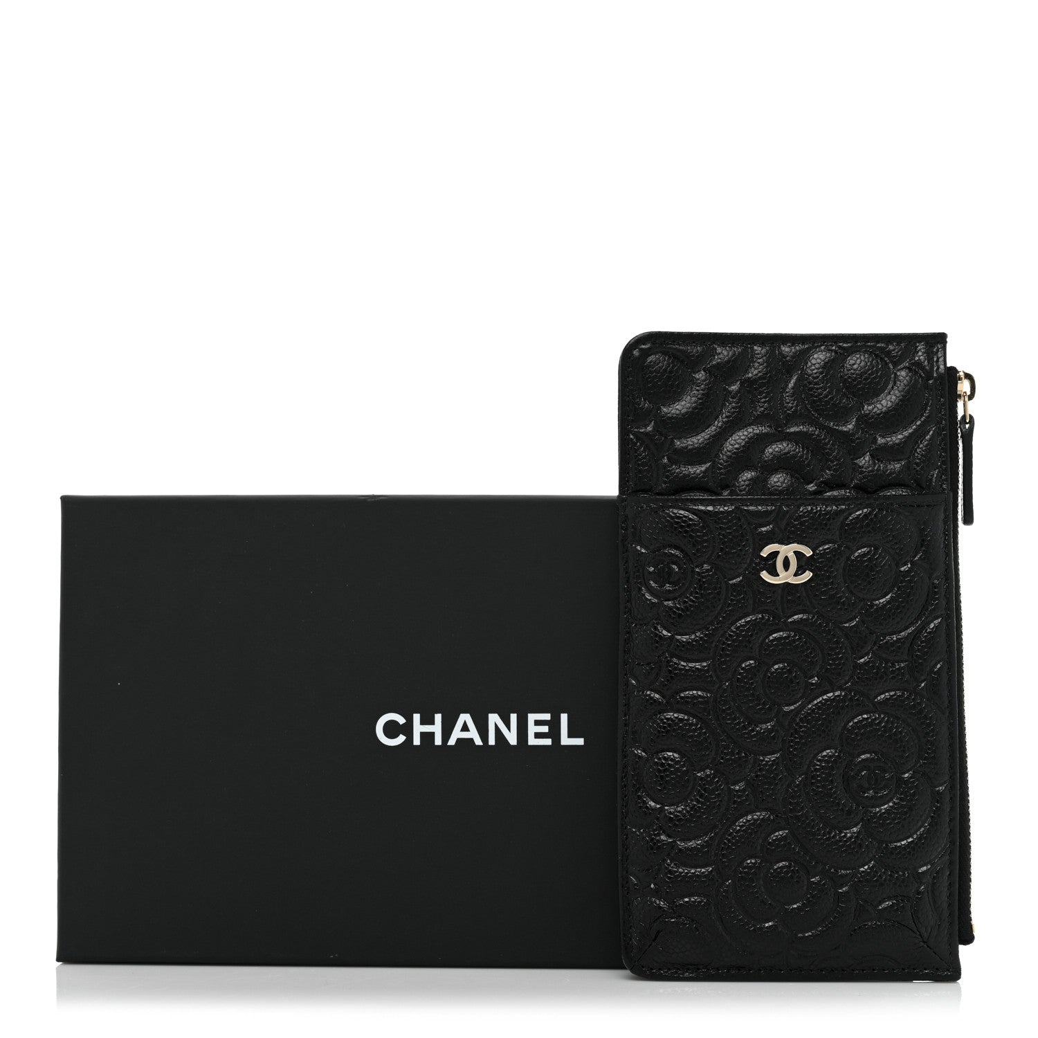 Chanel Caviar Camellia Embossed Classic Flat Wallet Pouch Black 9 of 9