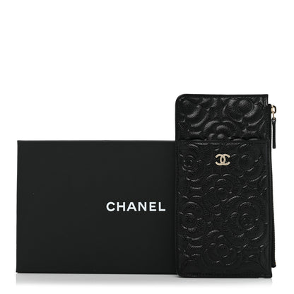 Chanel Caviar Camellia Embossed Classic Flat Wallet Pouch Black 9 of 9