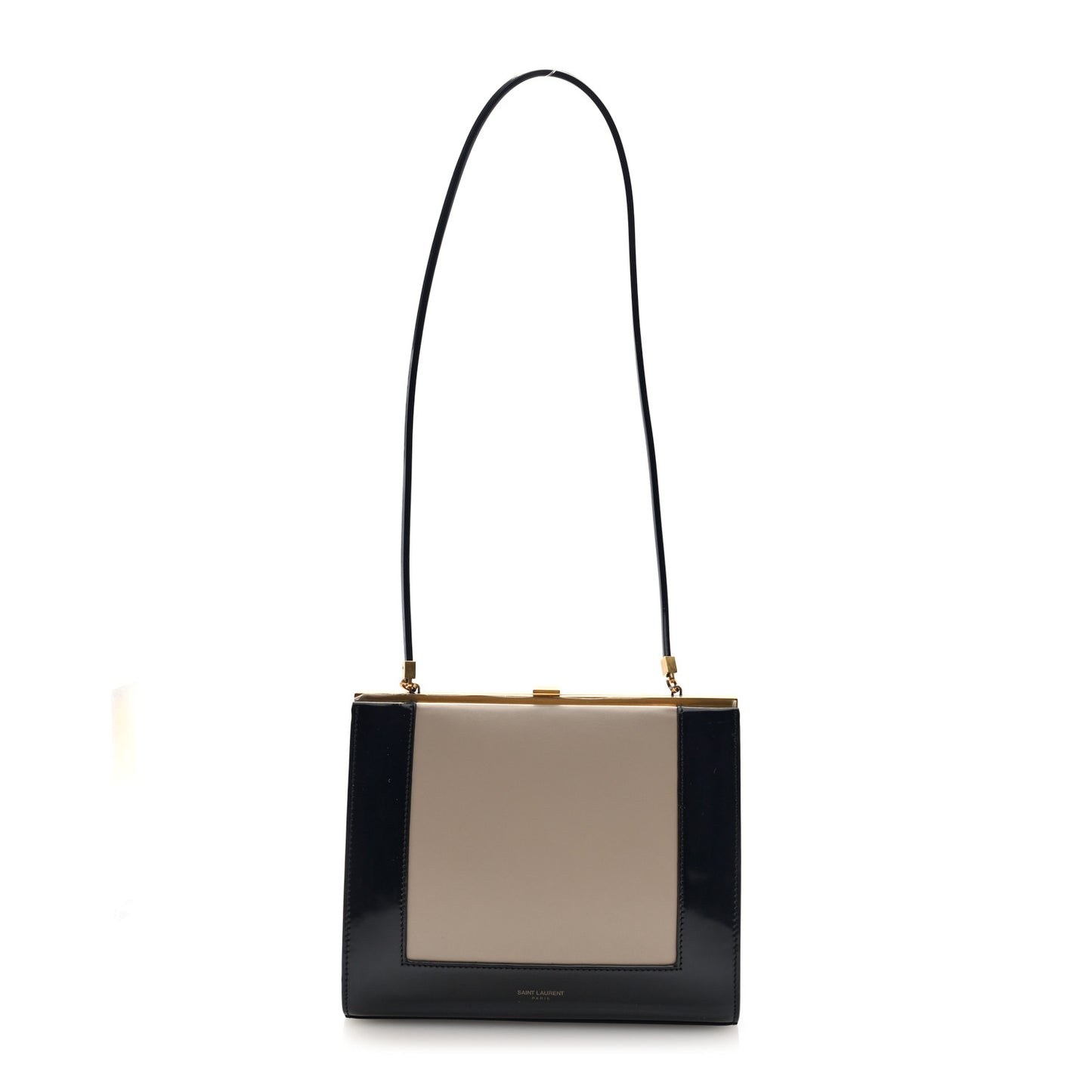 Nappa Patent Calfskin Two-Toned Gaia Shoulder Bag Sea Salt Black