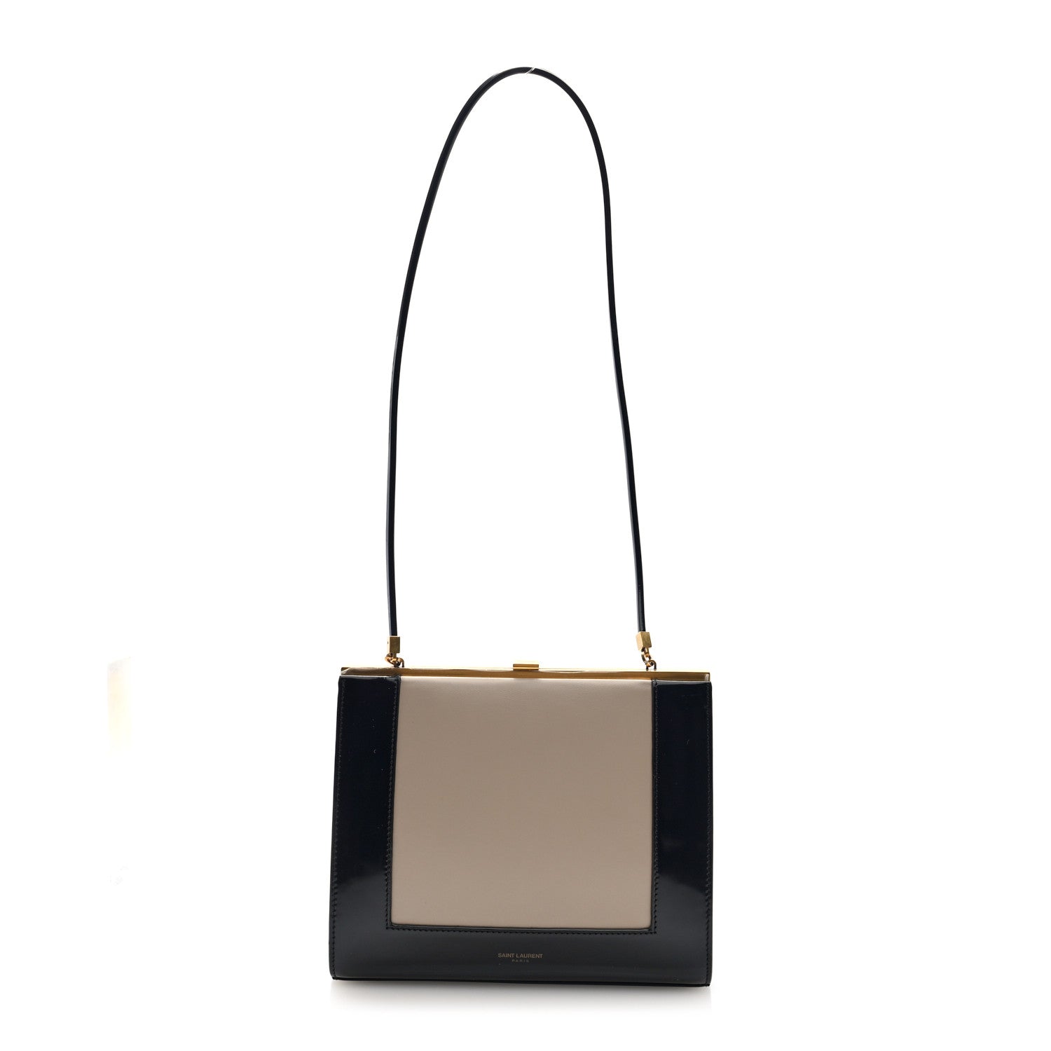 Saint Laurent Nappa Patent Calfskin Two-Toned Gaia Shoulder Bag Sea Salt Black 1 of 9