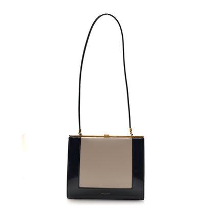 Saint Laurent Nappa Patent Calfskin Two-Toned Gaia Shoulder Bag Sea Salt Black 1 of 9