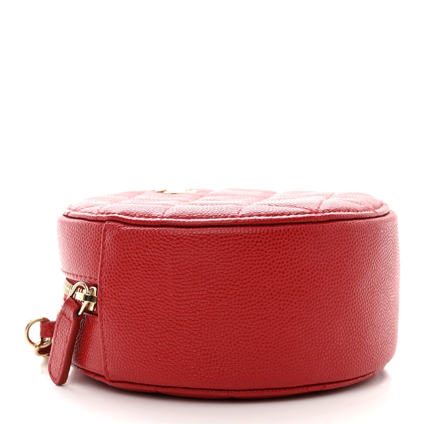 Caviar Quilted Round Clutch With Chain Red