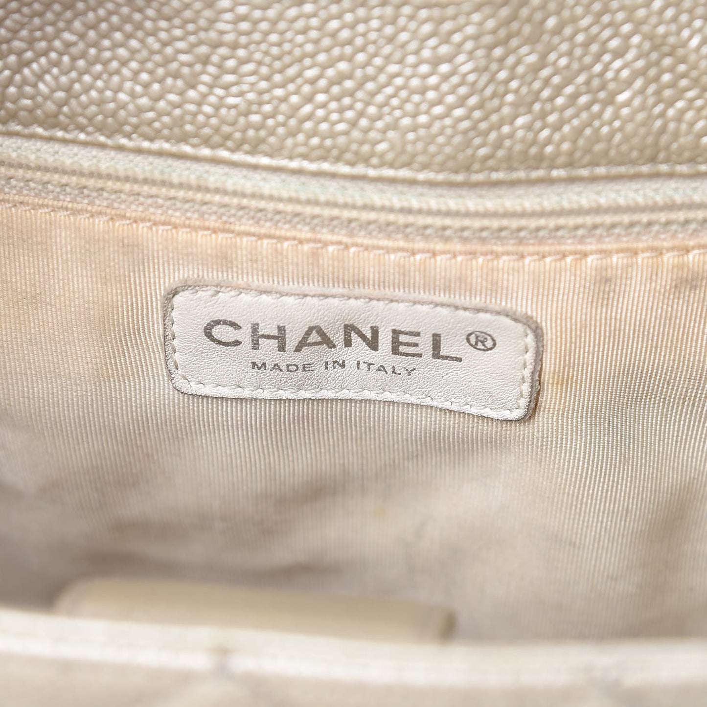 Metallic Caviar Quilted Petit Shopping Tote PST Pearl