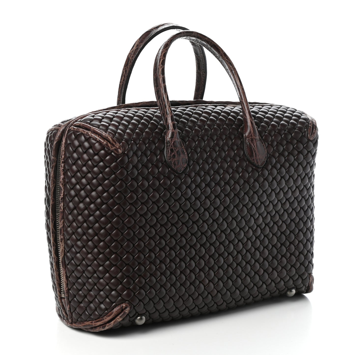 Crocodile Nappa Intrecciato Padded Travel Bag Brown