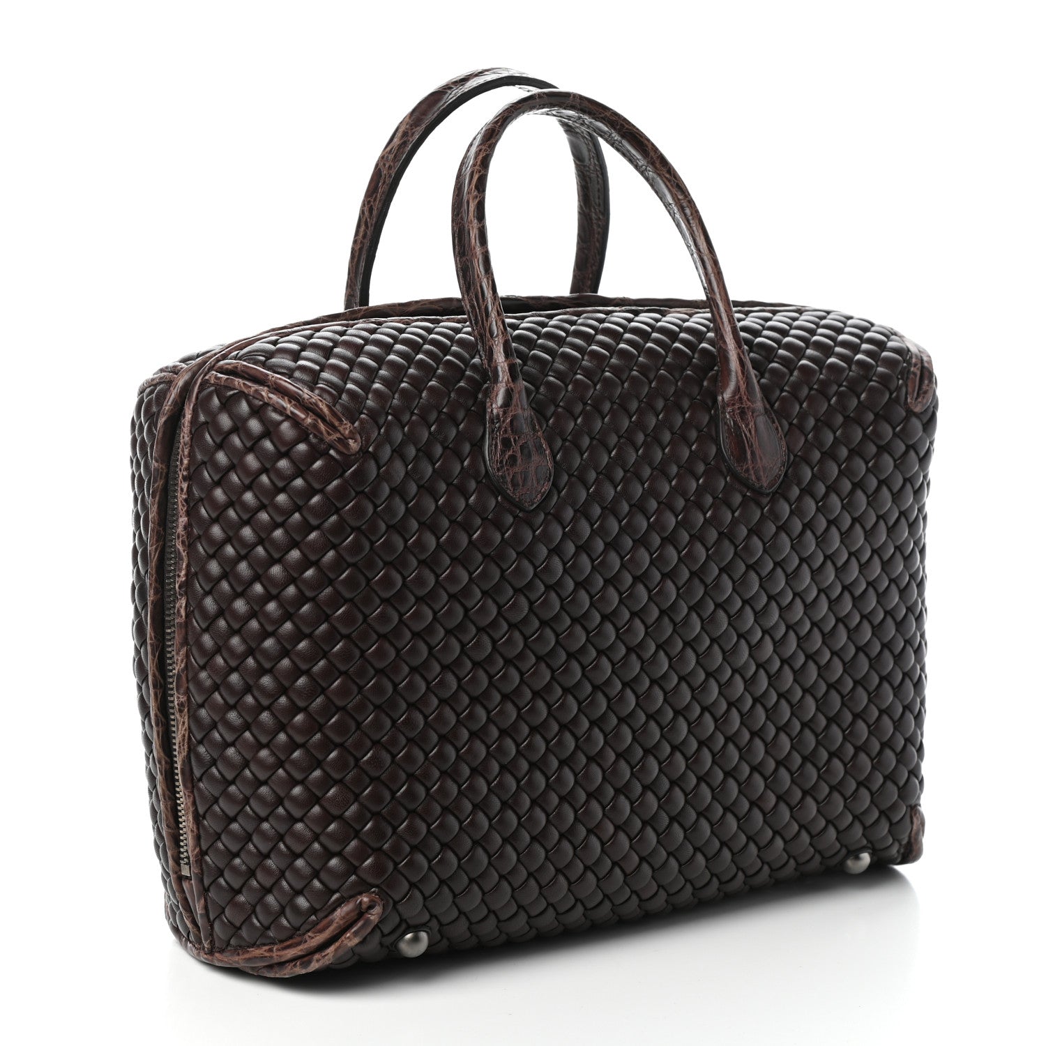Bottega Veneta Crocodile Nappa Intrecciato Padded Travel Bag Brown 3 of 9