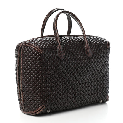 Bottega Veneta Crocodile Nappa Intrecciato Padded Travel Bag Brown 3 of 9