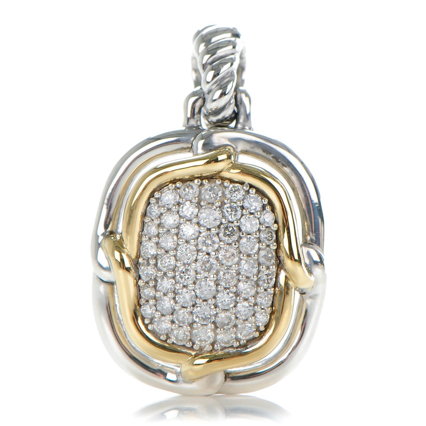 Sterling Silver 18K Yellow Gold Pave Diamond 14mm Labyrinth Pendant