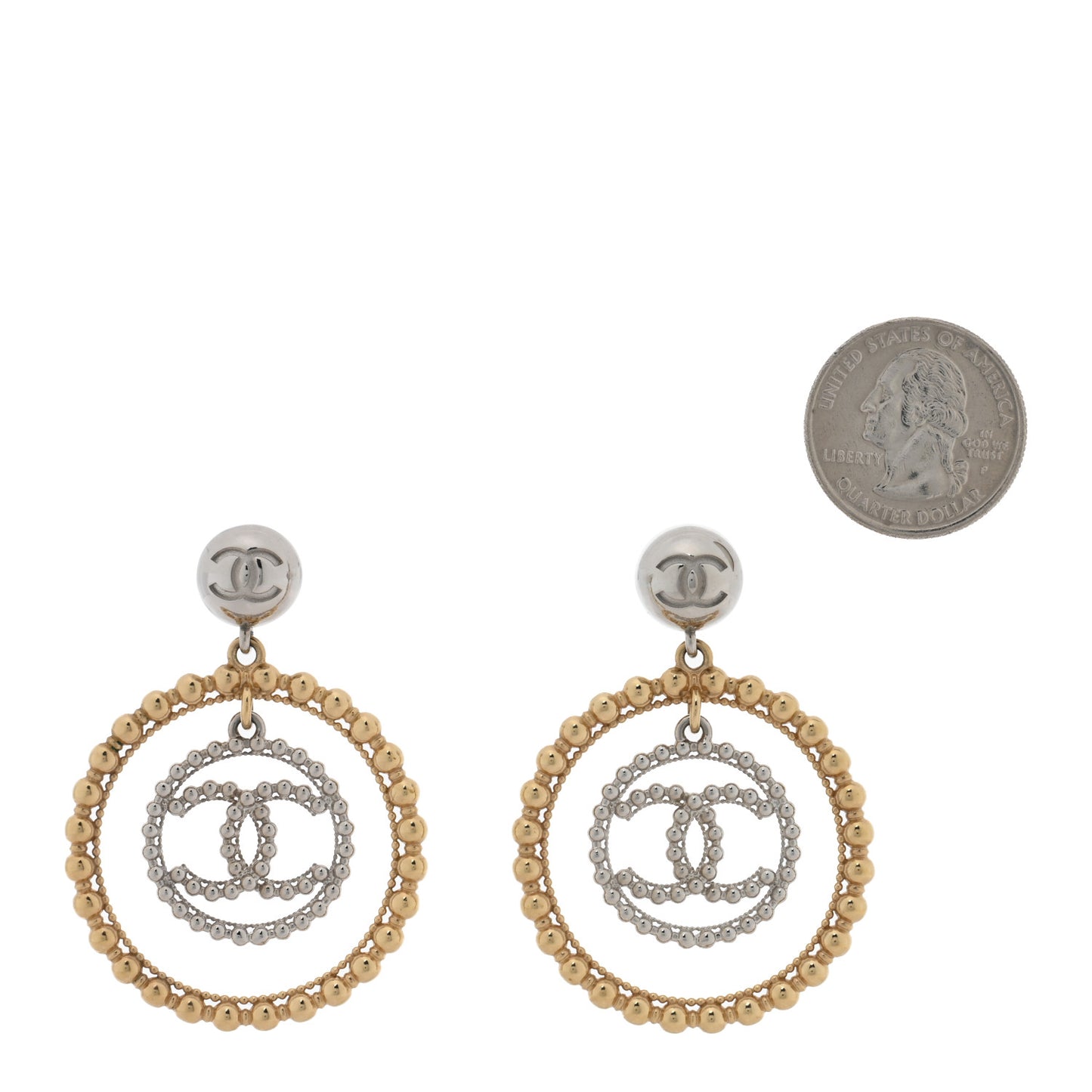 Metal Bead Round CC Drop Earrings Gold Silver