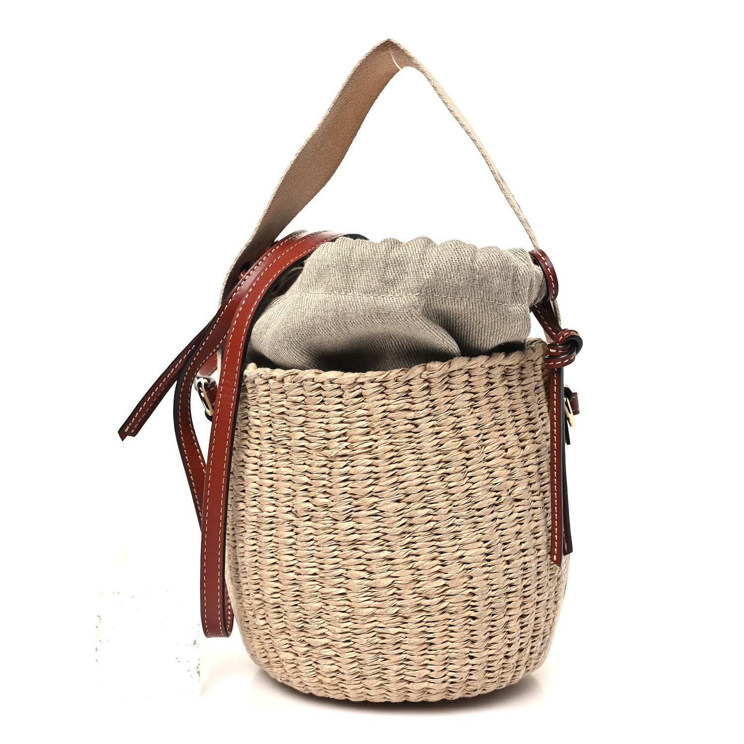 Chloe X MIFUKO Raffia Calfskin Small Woody Basket Shoulder Bag Beige Brown 1 of 9
