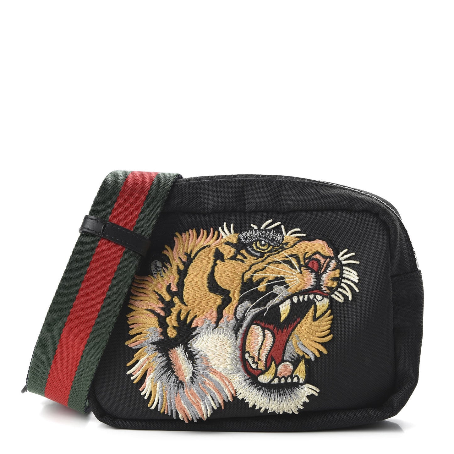 Canvas Web Tiger Embroidered Messenger Bag Black