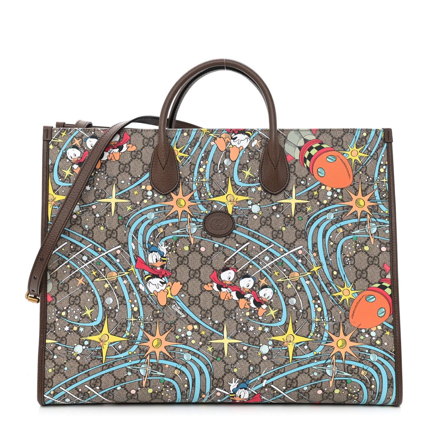 X DISNEY GG Supreme Monogram Donald Duck Retro Interlocking G Shopping Tote Beige Multicolor New Acero