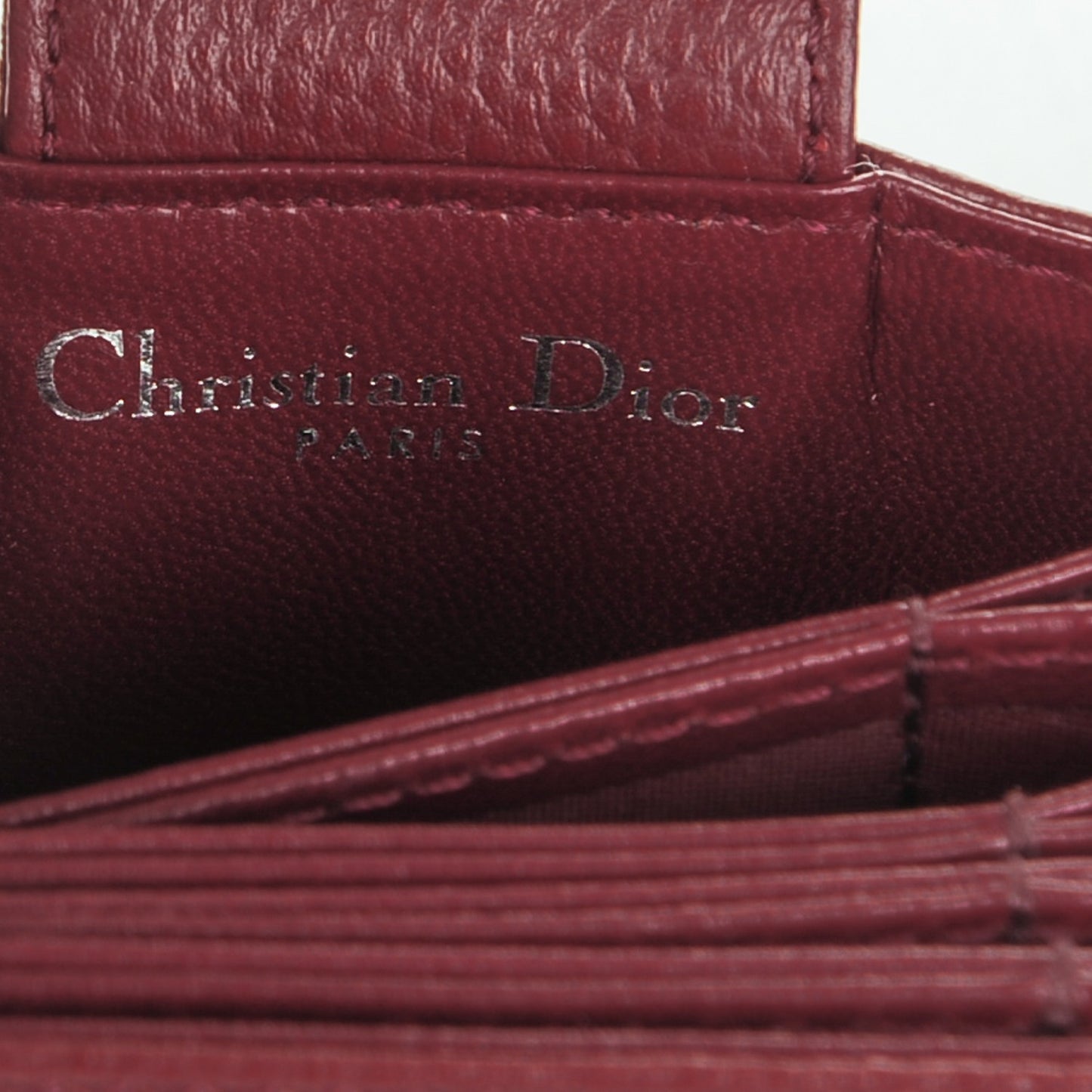 Grained Calfskin Cannage Diorama Card Holder Burgundy