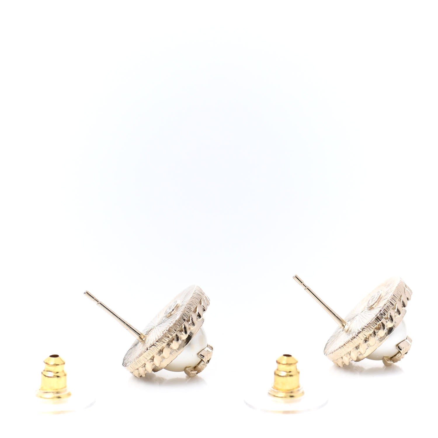 Chanel Pearl Crystal CC Round Earrings Gold 3 of 4