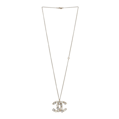 Chanel Pearl Crystal Baguette CC Pendant Necklace Gold 3 of 4